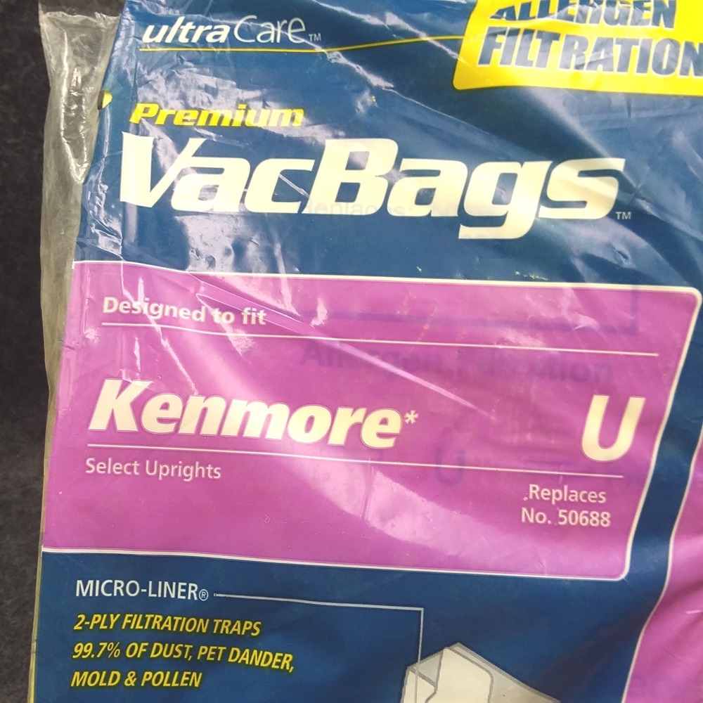 Kenmore VacBags Premium Allergen Filtration Vacuum Bags U Model 50688 NOS 8 bags - Picture 3 of 7